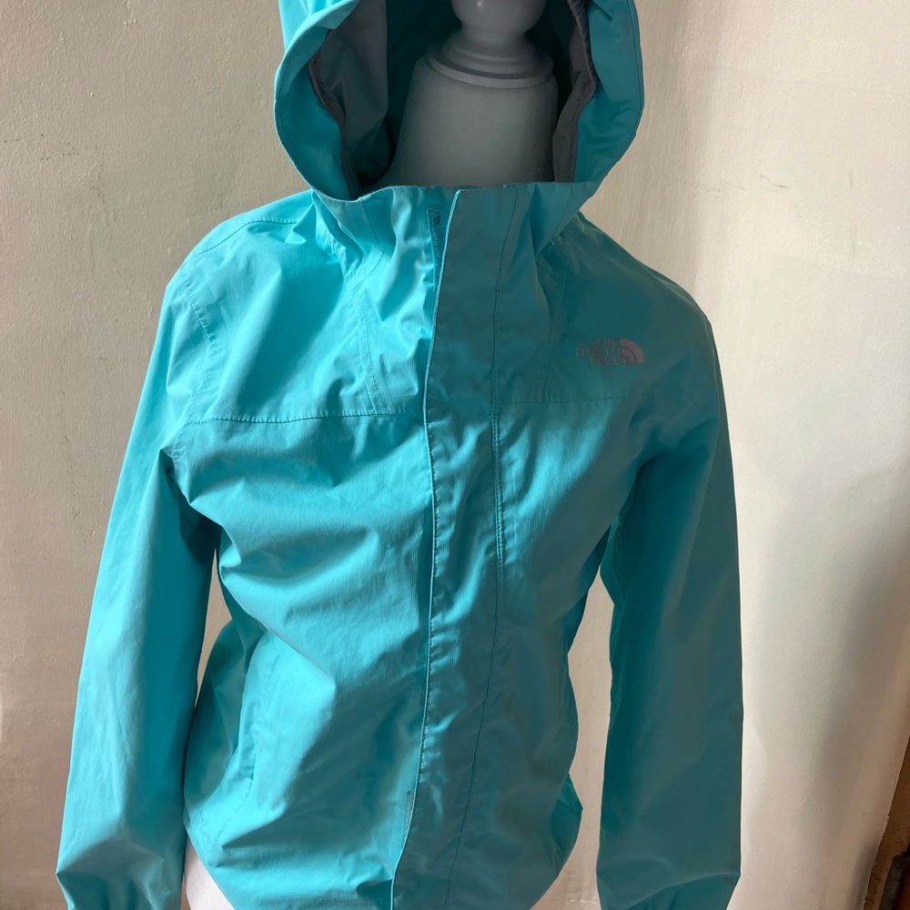 The North Face Light Teal Girls' Hooded Rain Jacket